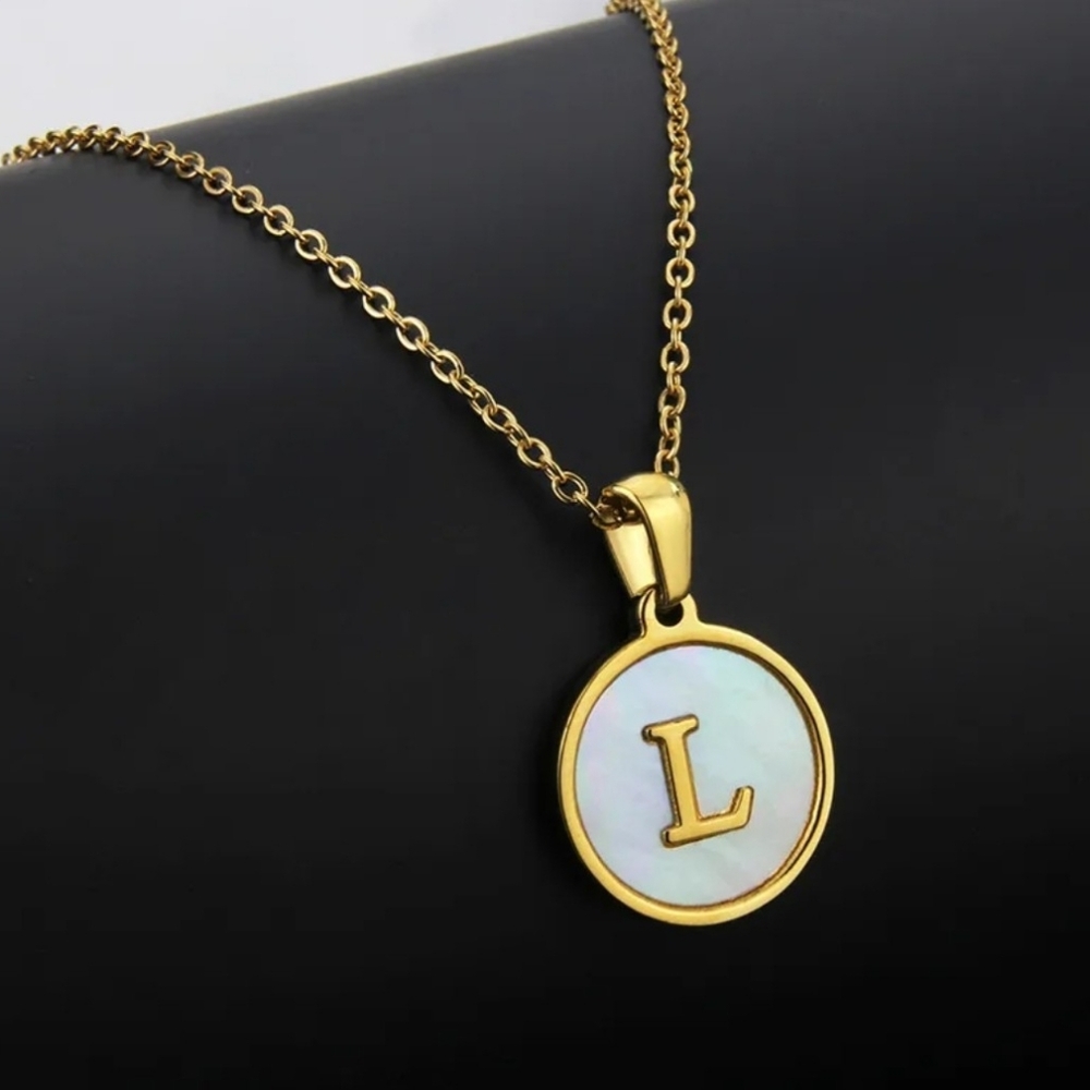 Initial Neckace - Inlay Shell and 18K Plated Gold Pendant Necklace Letter L